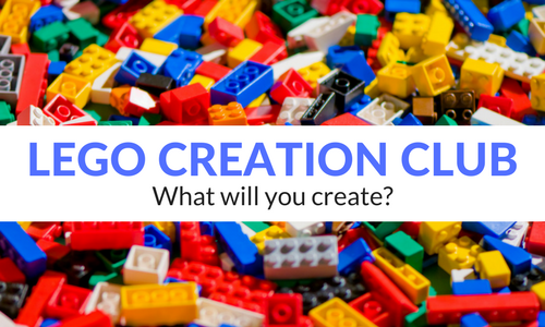 image says: lego creation club what will you create and has photo of lego bricks